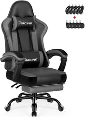 Ergonomischer Gaming Stuhl mit Fußstütze, bis 150kg, Grau
