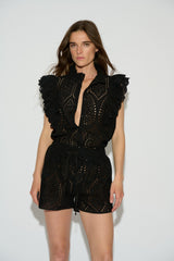 BLUSA DALIA MANGA VOLANTE BORDADO SUIZO NEGRO