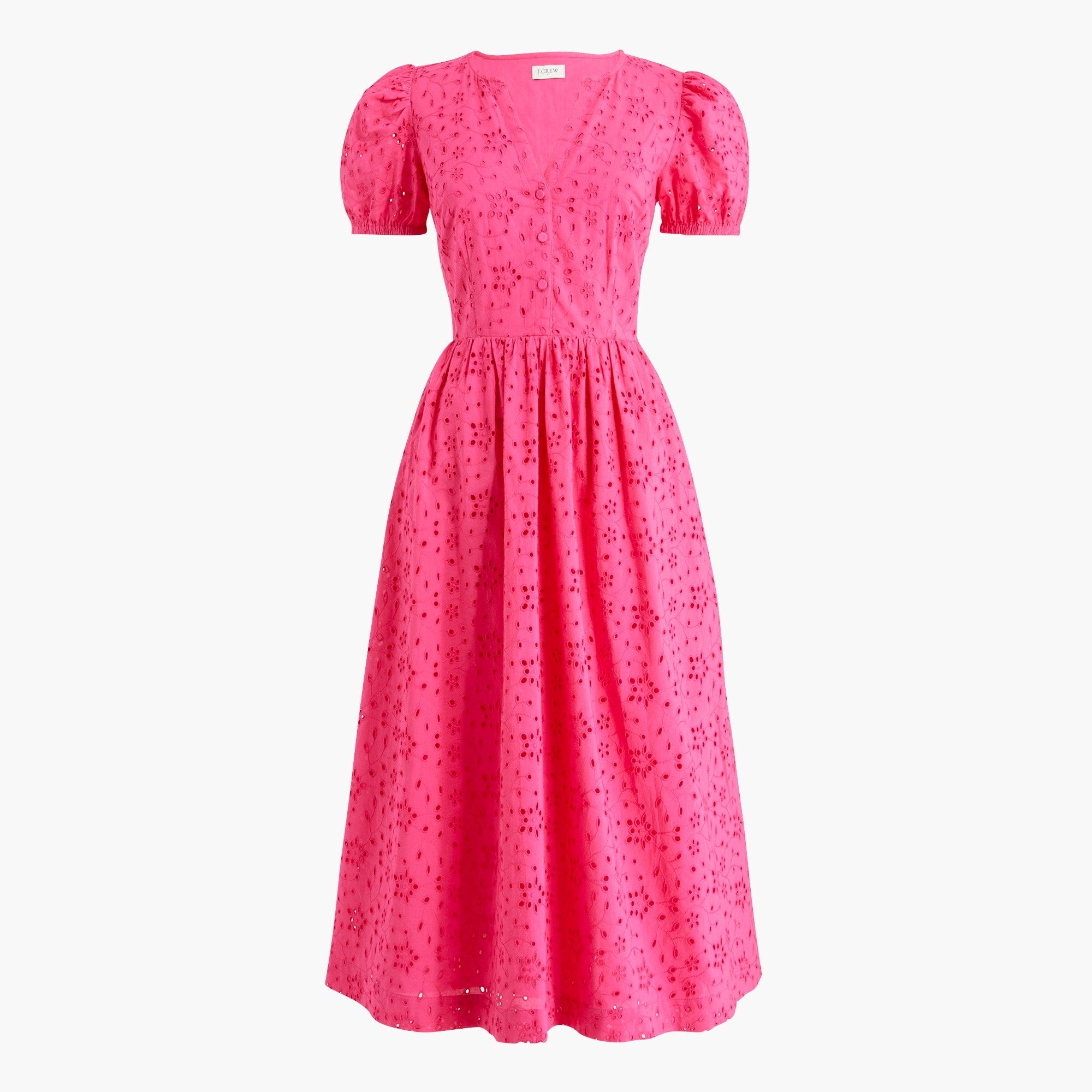 Eyelet Puff-sleeve Dress For Women