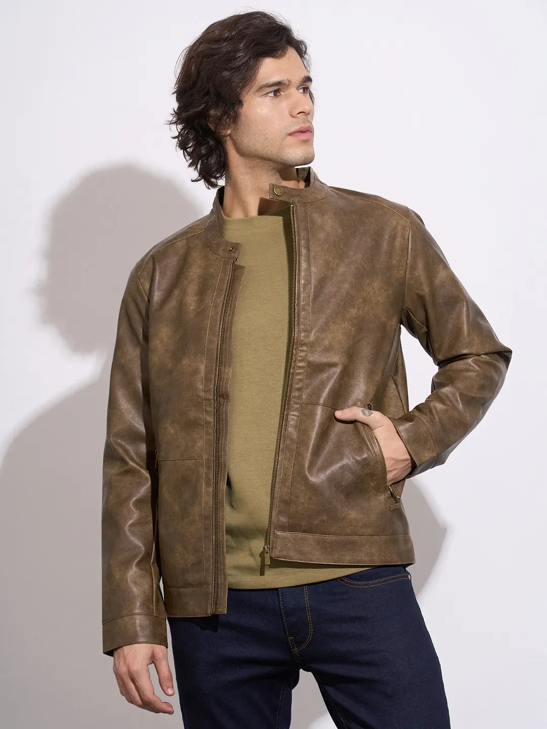 Brown Regular Fit Men's Jacket by Being Human Clothing