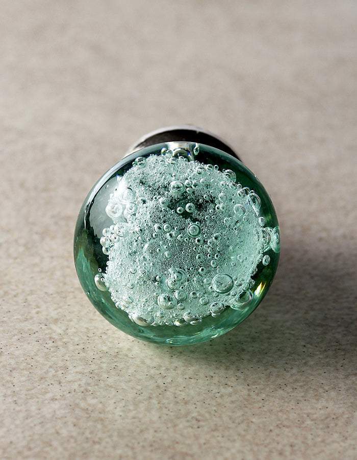 Aqua - Light Sea Green Glass Round Knob with Air Bubbles