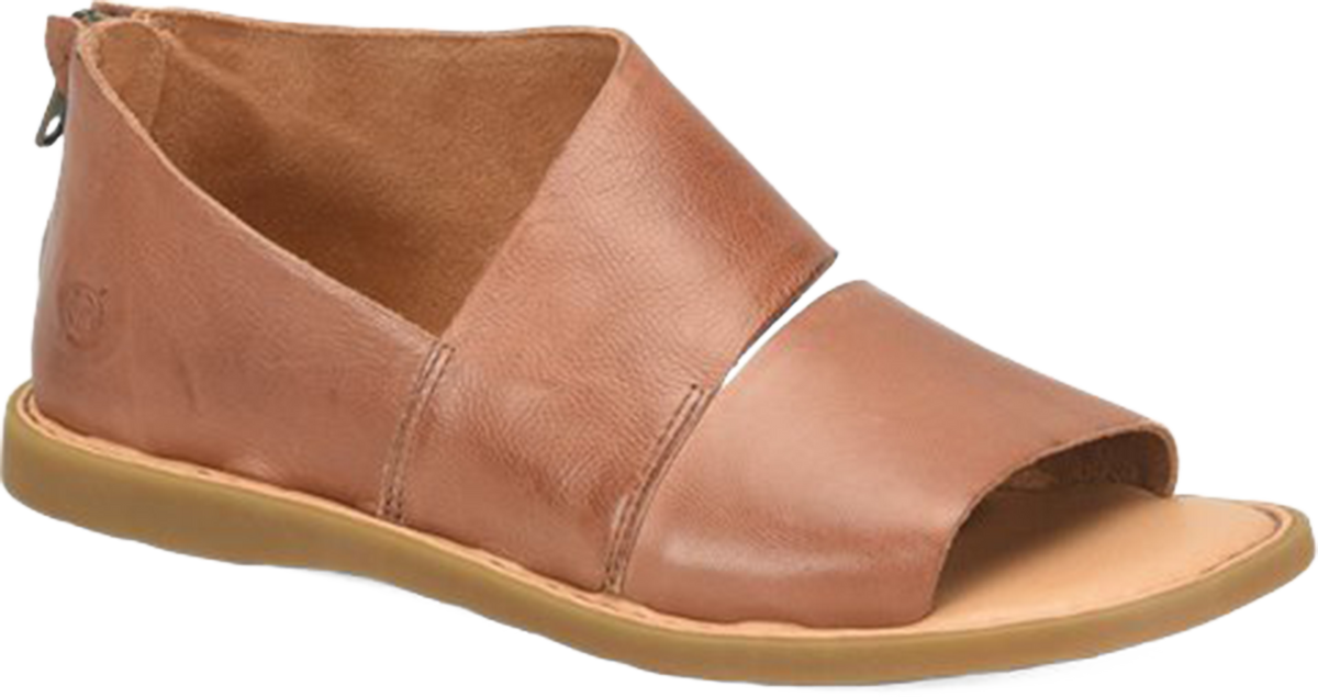 Quarter turn view Women's Born Footwear style name Mila in color Luggage. Sku: BR0084106