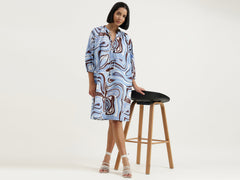 Regular Fit Mandarin Collar Printed Dress