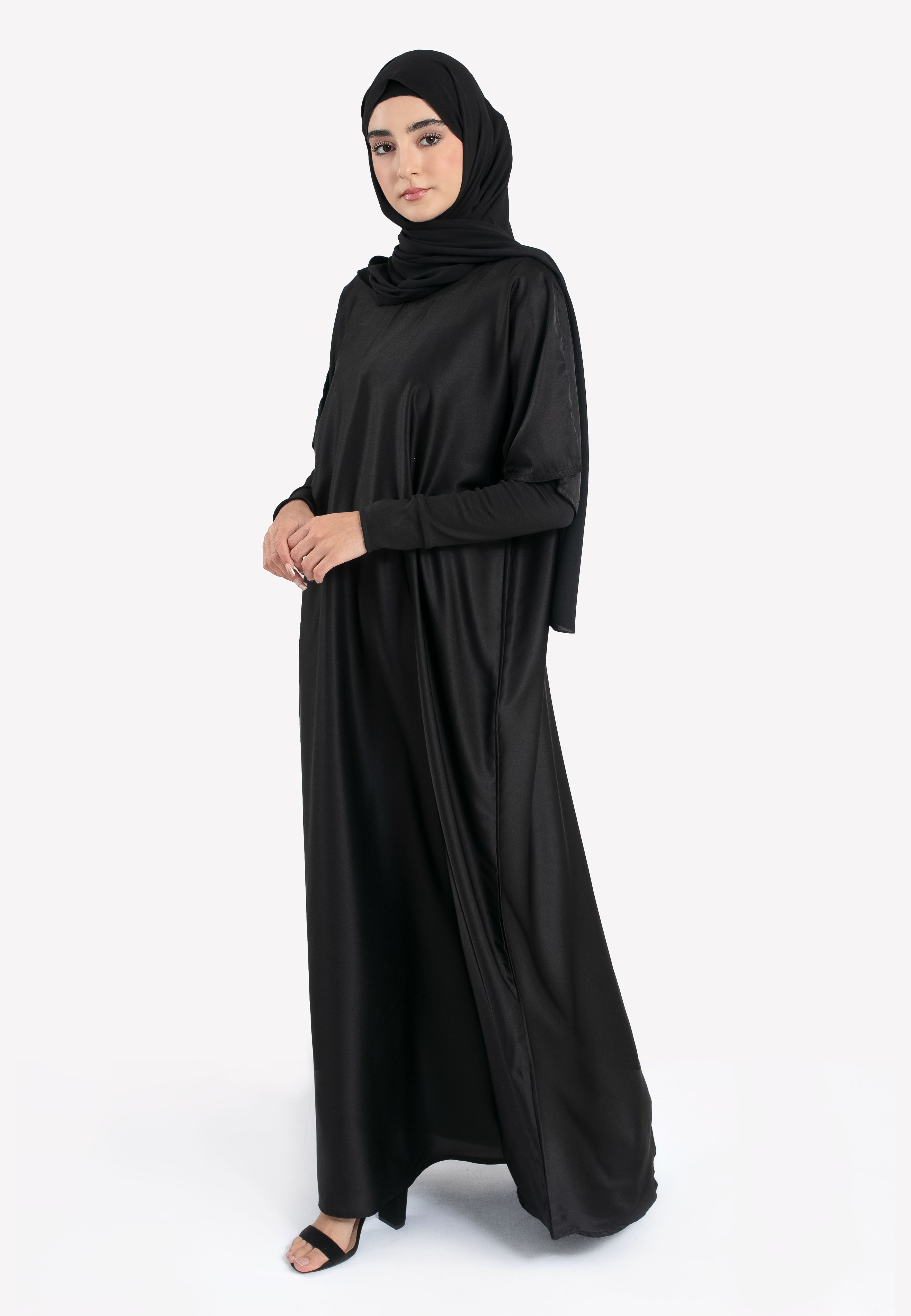 Black Satin Inner Slip Dress - Front