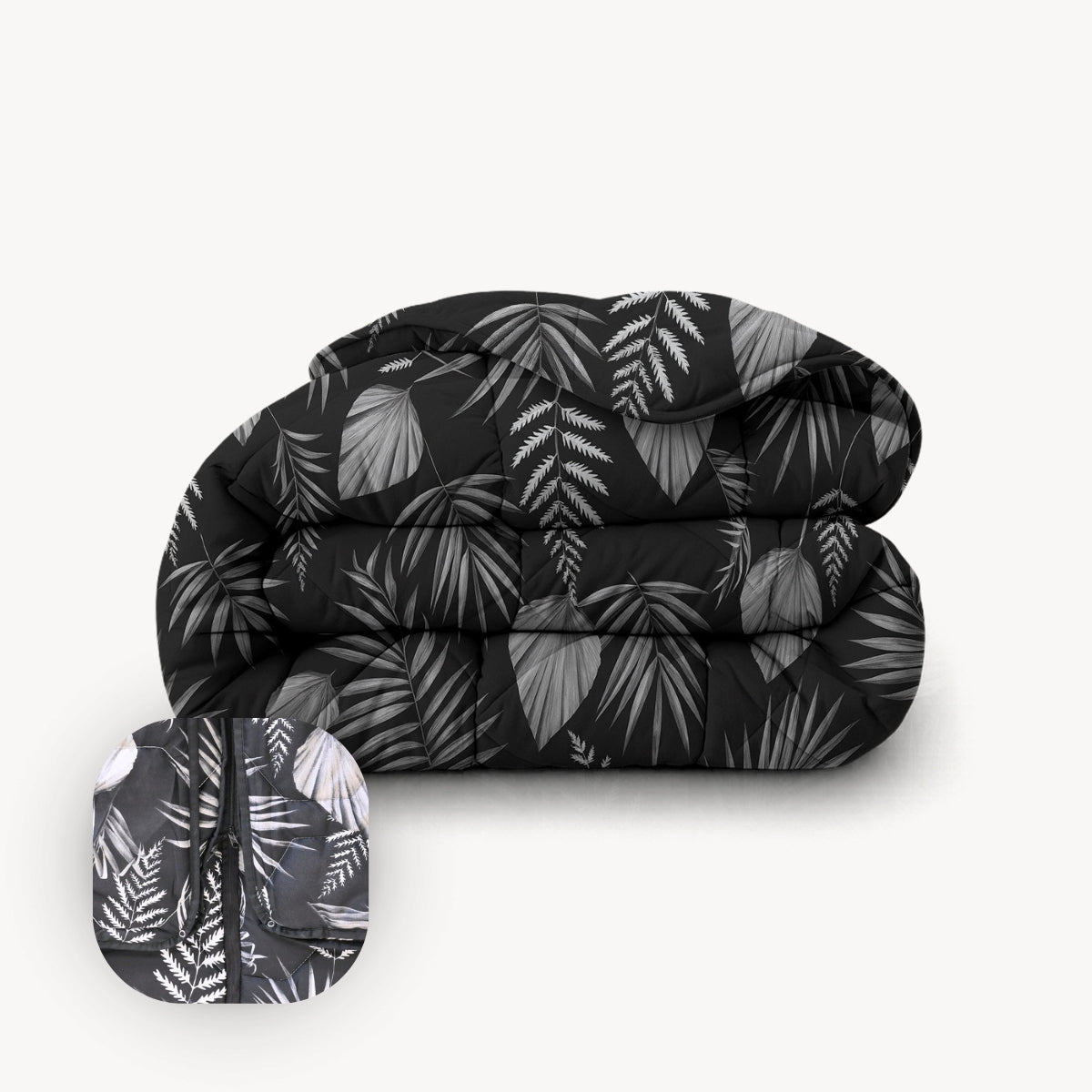 Happybed 4-Seizoenen Partnerdekbed | Black Leaves | Verstelbaar per persoon