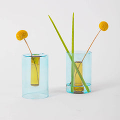 Small Reversible Glass Vase in Blue / Yellow by Block Design