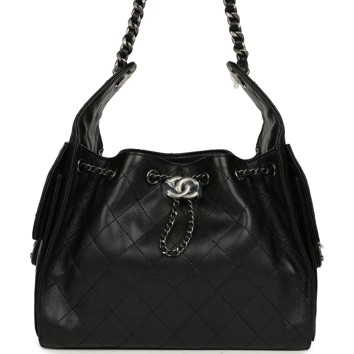 Chanel Small 25 Hobo Bag Black Shiny Caviar Aged Ruthenium Hardware