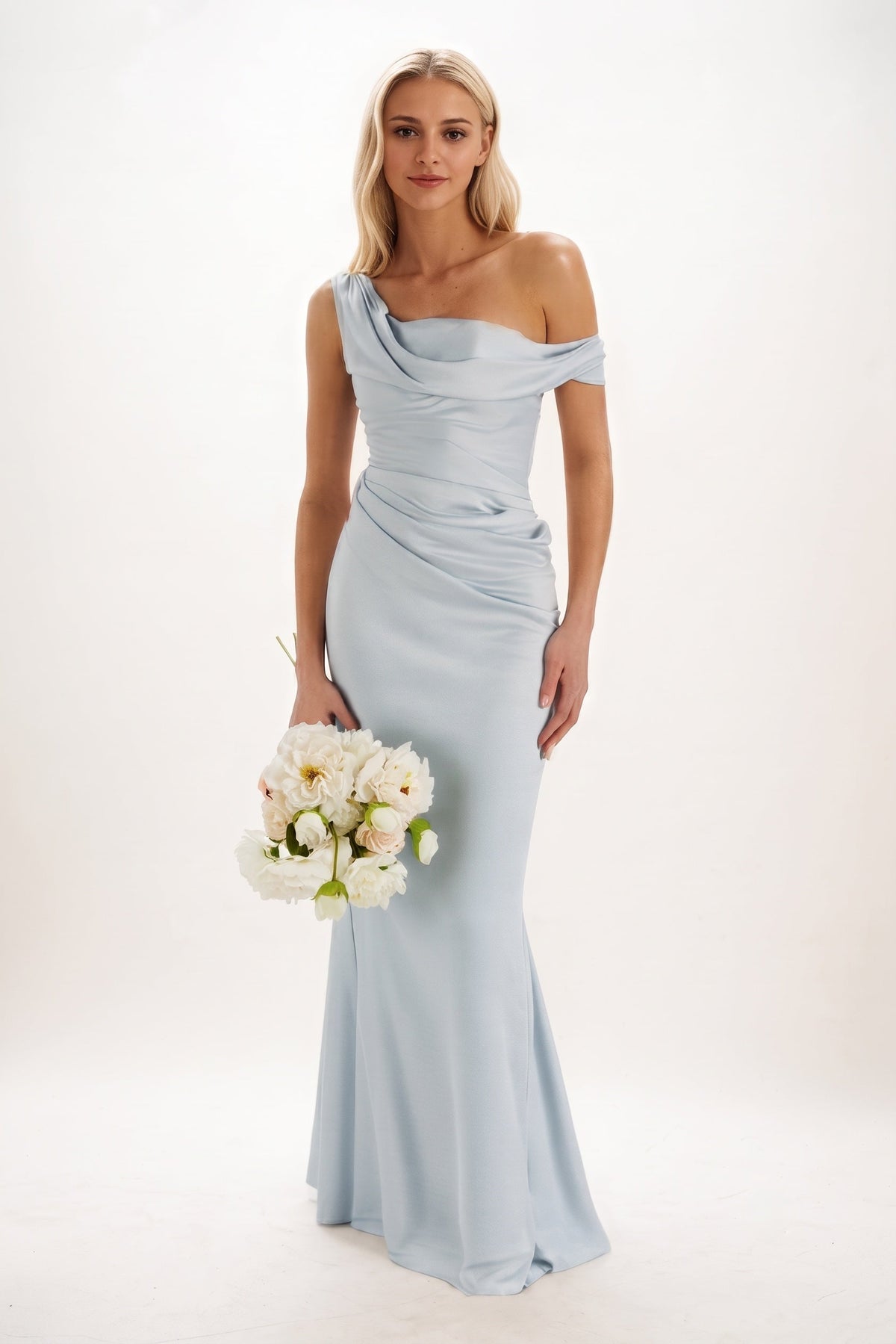 Sheath-Column Maxi Luxe Satin Bridesmaid Dress CB0815