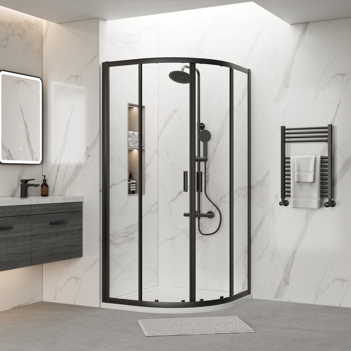 Rene Matt Black 900 x 900 x 1900mm Quadrant Shower Enclosure - 6mm Glass