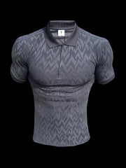 Classic Jacquard Charcoal Chevron Zipped Polo - FSR059