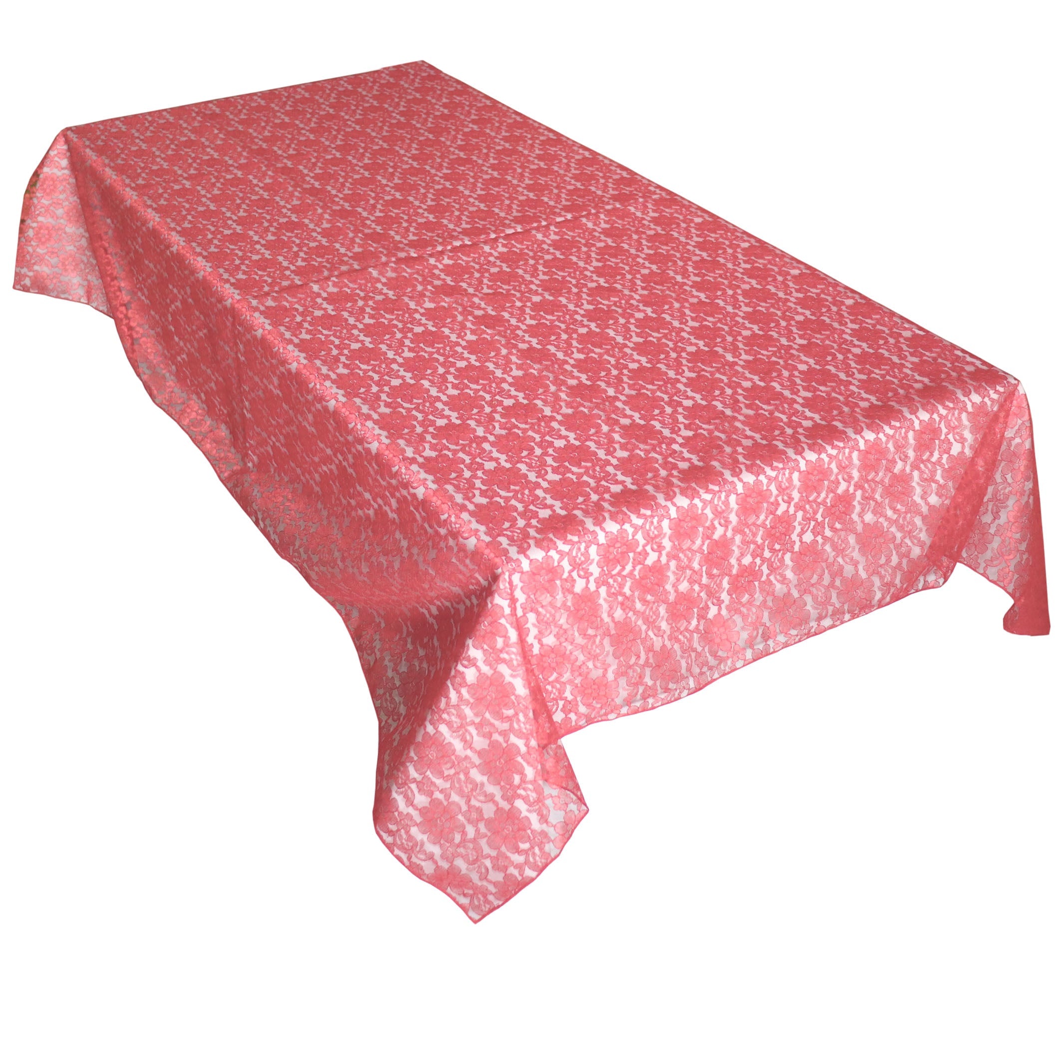 Sheer Lace Tablecloth Overlay Wedding and Party Decoration - Coral