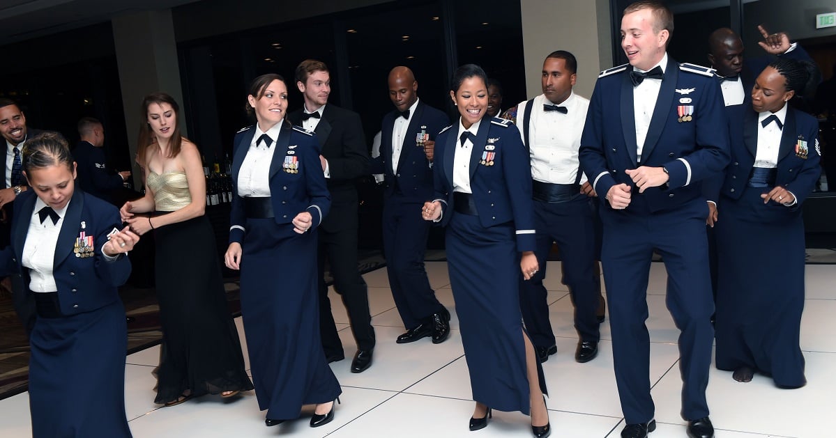 Say goodbye to the floor-length skirt: Air Force now allows women to wear pants with mess dress
