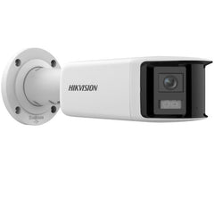 Hikvision DS-2CD2T67G2P-LSU outdoor 6MP ColorVu panoramic bullet CCTV camera with dual lenses, WDR, and IP67 weatherproof rating.