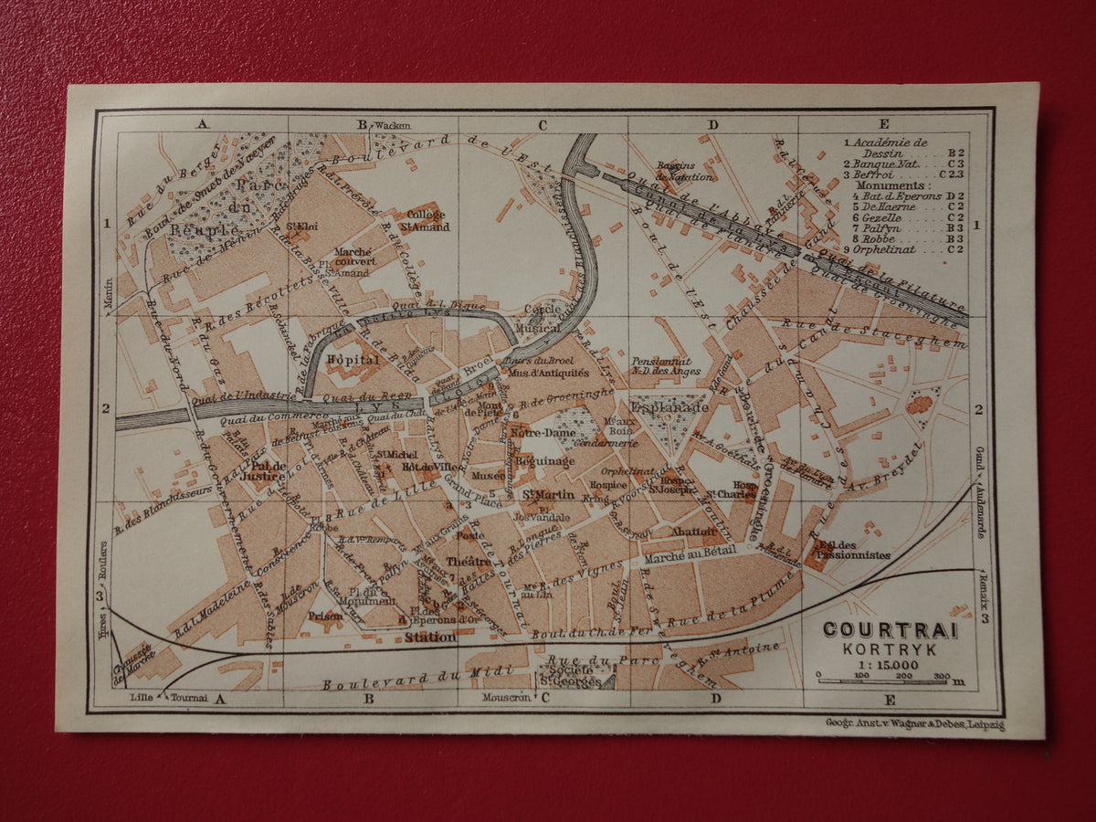 KORTRIJK oude kaart van Kortrijk / Courtrai België uit 1910 kleine originele antieke plattegrond landkaart