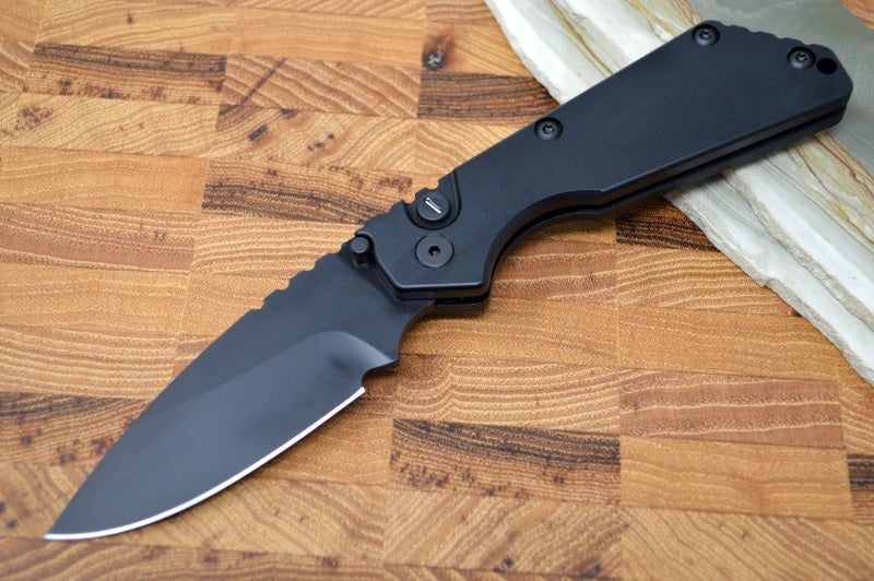 Pro Tech Strider SnG Operator - Black Aluminum Handle / Tritium Push Button / Black Blade 2403-OP - Northwest Knives