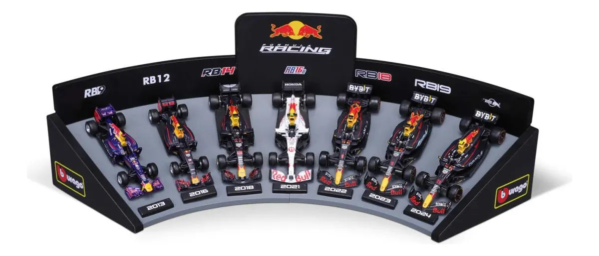 Bburago 1:43 Red Bull Racing 7 Autos + Soporte De Exposición Varios