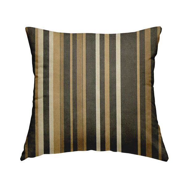 Pandora Vertical Stripes Pattern Soft Chenille Like Velvet Fabric Brown Beige Cream Shade Colour - Handmade Cushions