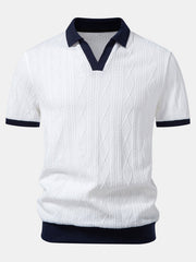 Contrast Geometry Jacquard Knit Polo
