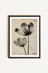 EBONY FLOWERS, Oeuvre sur toile étirée, encadré Brun Noyer