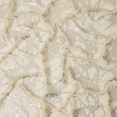 Beige Silk Chiffon Fabric with Abstract Metallic Lurex Design, 110 Cms Width, Made in South Korea-D22564 Regal Fabrics