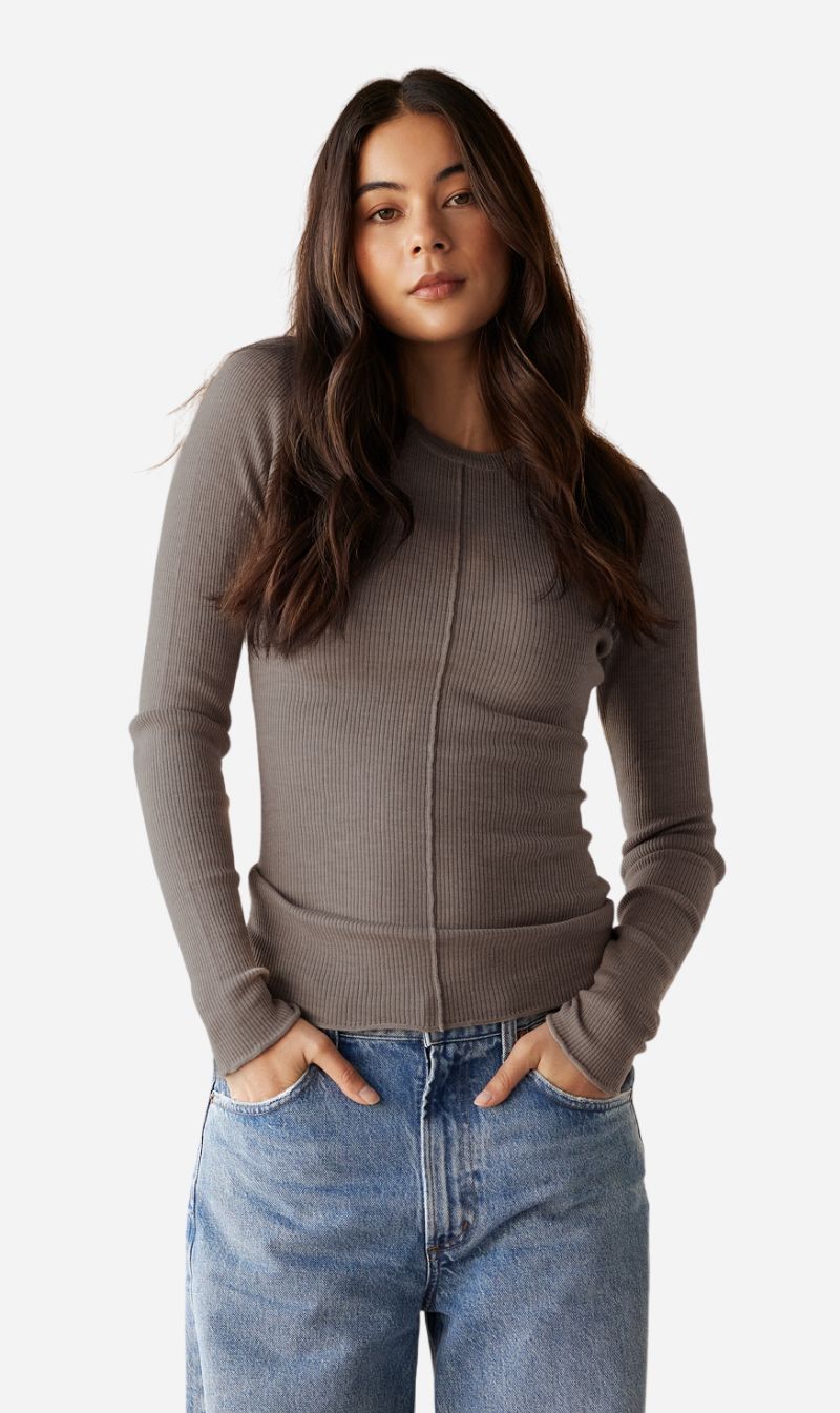 Dear Dylan | Merino Long Sleeve Knit - Mushroom