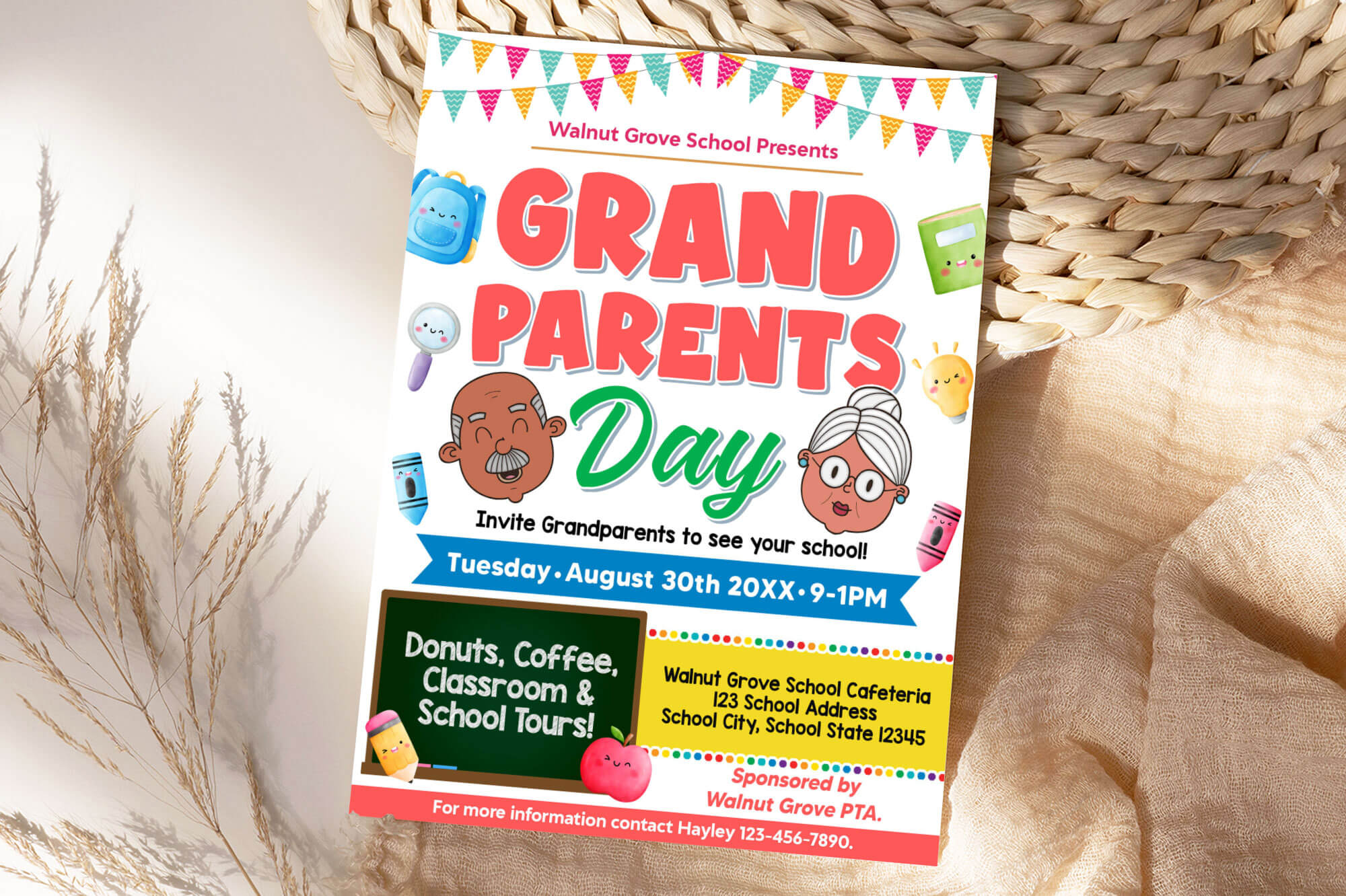 DIY Grandparents Day Flyer | Back To School PTA PTO Family Fundraiser Flyer Template