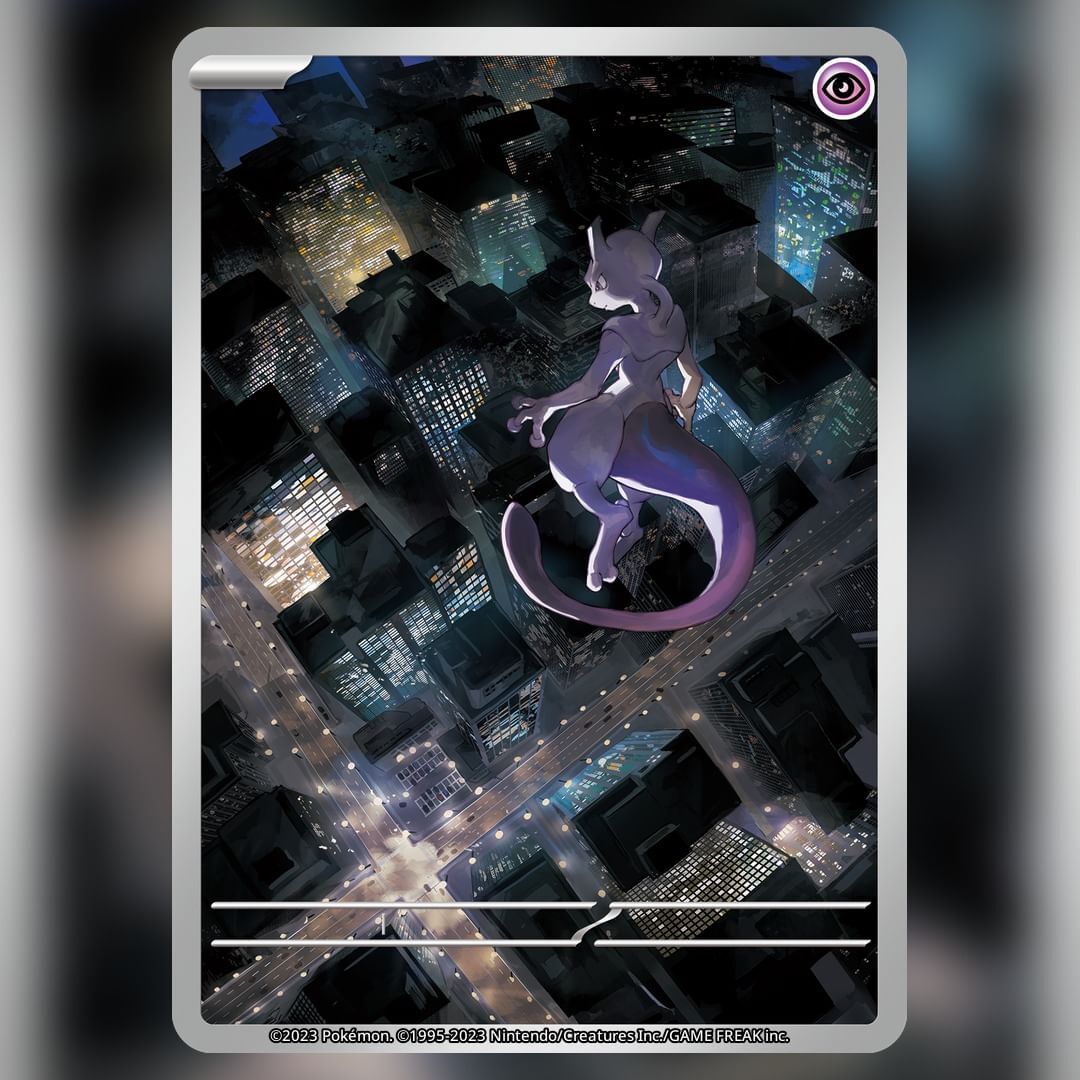Clean artwork without text of Mewtwo Art Rare Pokemon Card 151 illustrated by Bun Toujo (@toujo_bun)