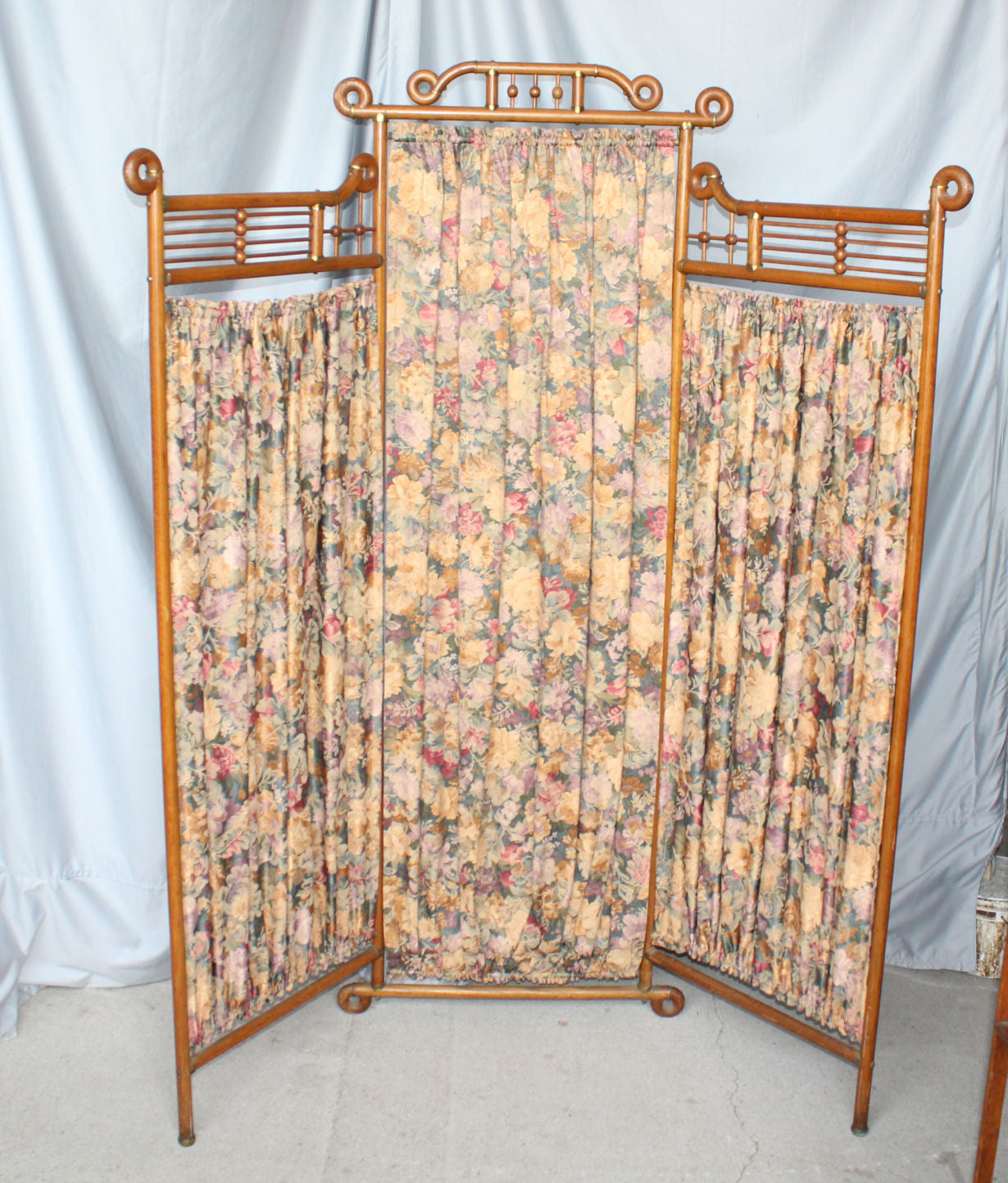 Bargain John's Antiques | Antique Victorian Oak Stick and Ball Dressing Screen - 3 panels - Pat Feb. 12,1892
