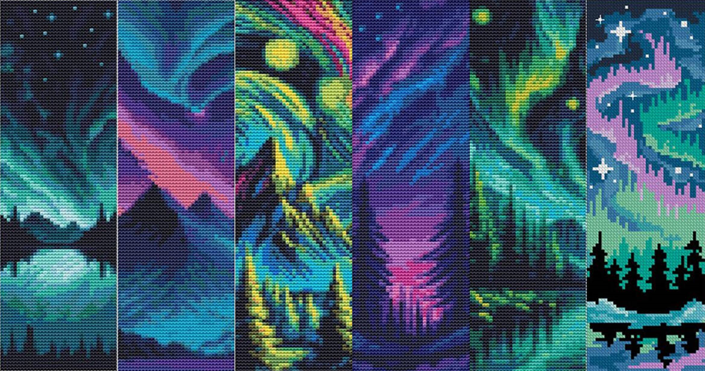 Aurora Landscape 14 Count Aida Cross Stitch Bookmark Kit by Wizardi F07AM12-2-SQ022