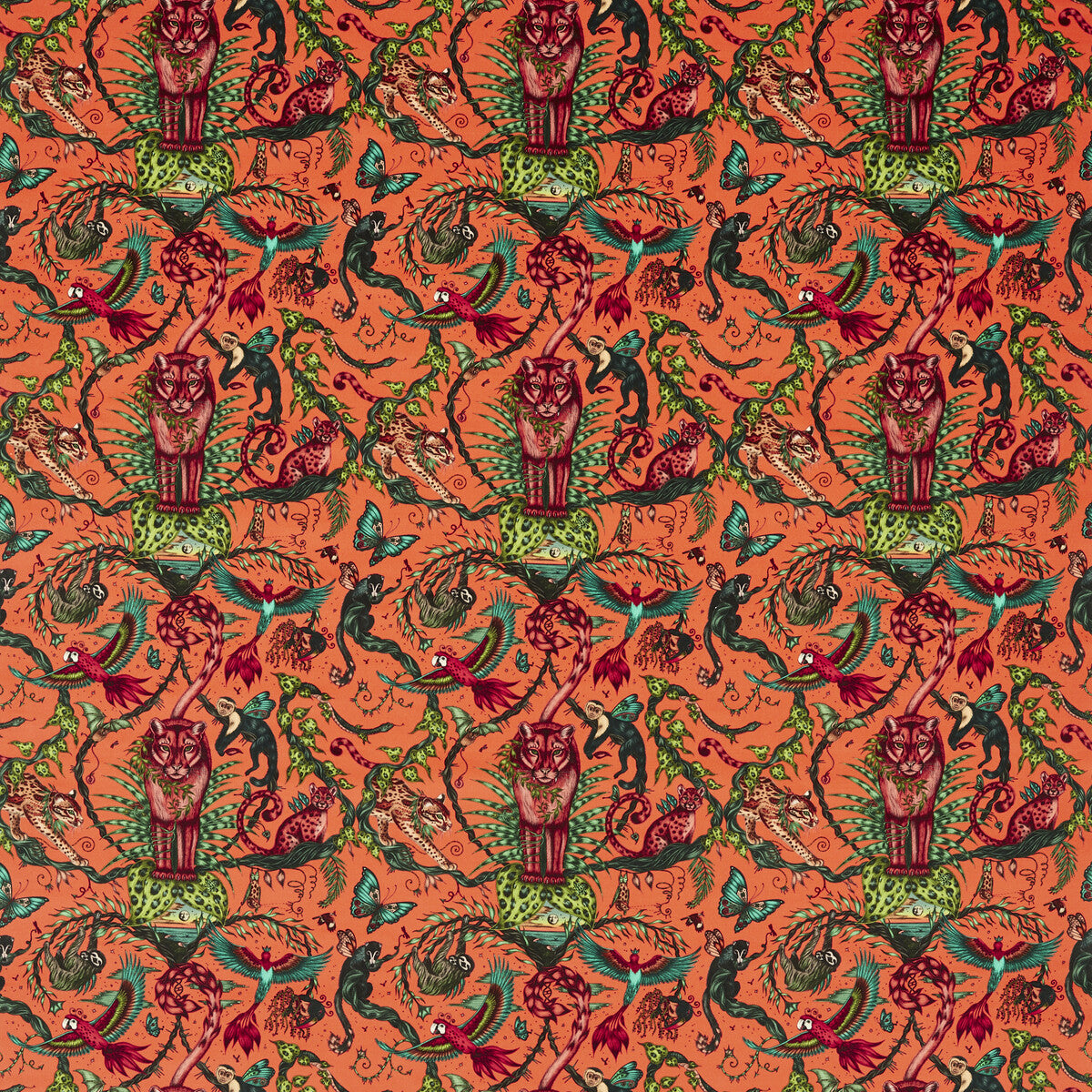 Bosque Dreams Velvet fabric in coral color - pattern number F1749/02.CAC.0 - by Clarke And Clarke in the Mythica By Emma J Shipley For C&C collection