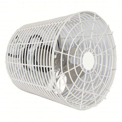 F5 Fans Greenhouse Circulation Fan (8 inches) with protective white wire cage, featuring a clear fan blade visible through the cage, designed for efficient airflow in greenhouse environments.
