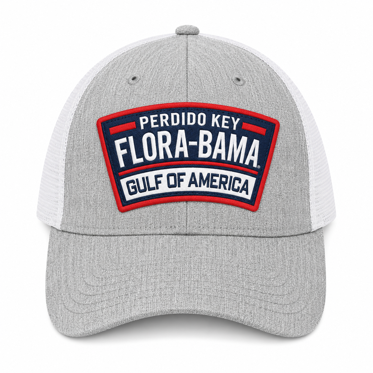 Gray and white cap with 'Perdido Key Flora-Bama Gulf of America' logo