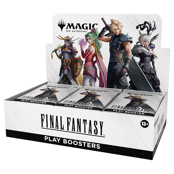 Final Fantasy Play Booster Box by Wizards of the Coast featuring colorful artwork and booster packs from the collectible card game.