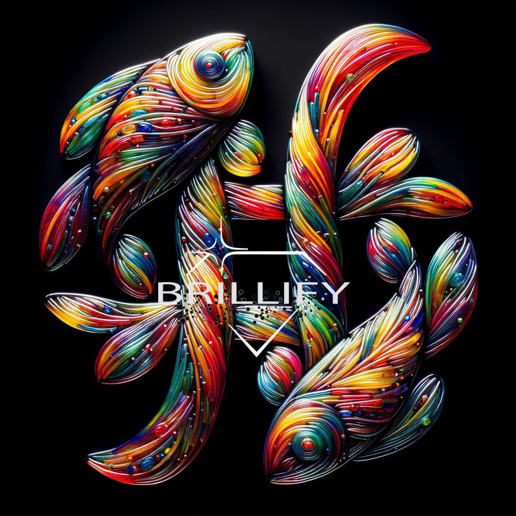 Diamond Painting Sternzeichen Fische mit zwei stilisierten bunten Fischen und zentralem Symbol