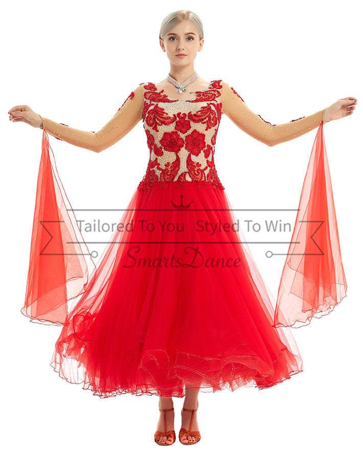Red Ballroom Performance Foxtrot Waltz Dance Dresses SD-BD49 - Smarts Dance