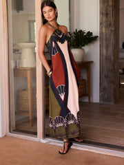 Buy Brown Geo Placement Print Halter Twist Neck Midi Dress from Next USA