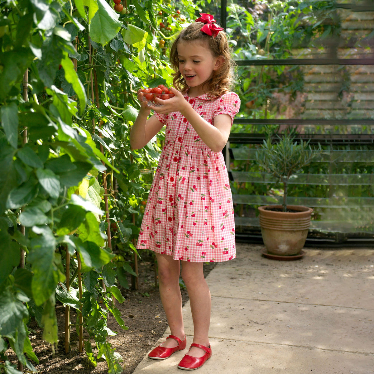 Gingham Cherry Button Front Dress