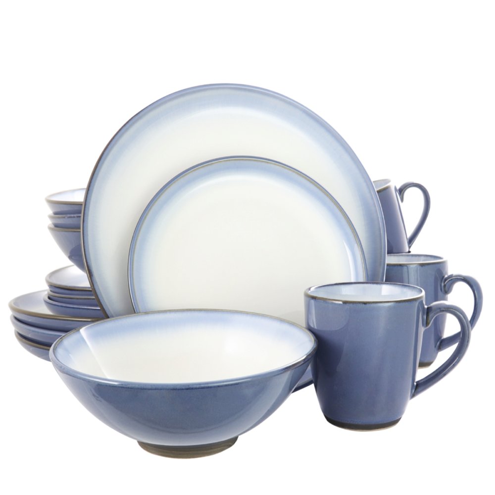 Gibson Elite Serene Fountain Dinnerware Set, Blue - 16 Piece