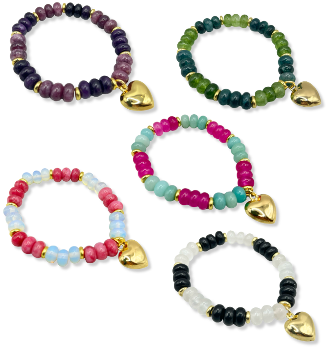 Gem Bracelets with Heart (5 colorways available) ws
