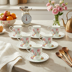 Imperial White & Pink Calla Lily Cup & Saucer Set of 6