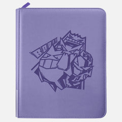 Purple leather Pokemon toploader binder with embossed Gengar design and zippered closure