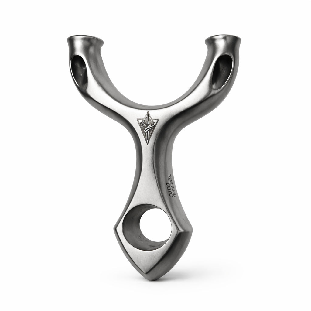 White Smoke GreyCore Stainless Steel Slingshot with Outdoor Buckle System and Flat Rubber Band INDIAN SLINGSHOT