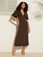Buy Friends Like These Chocolate Brown V-Neck ITY Flutter Sleeve Midi Dress from Next USA