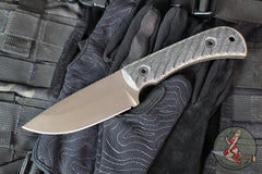 Half Face Blades- Cavner- Textured Black And OD Green Micarta Handle Scales- Midnight Bronze Cerakoted S45VN Blade