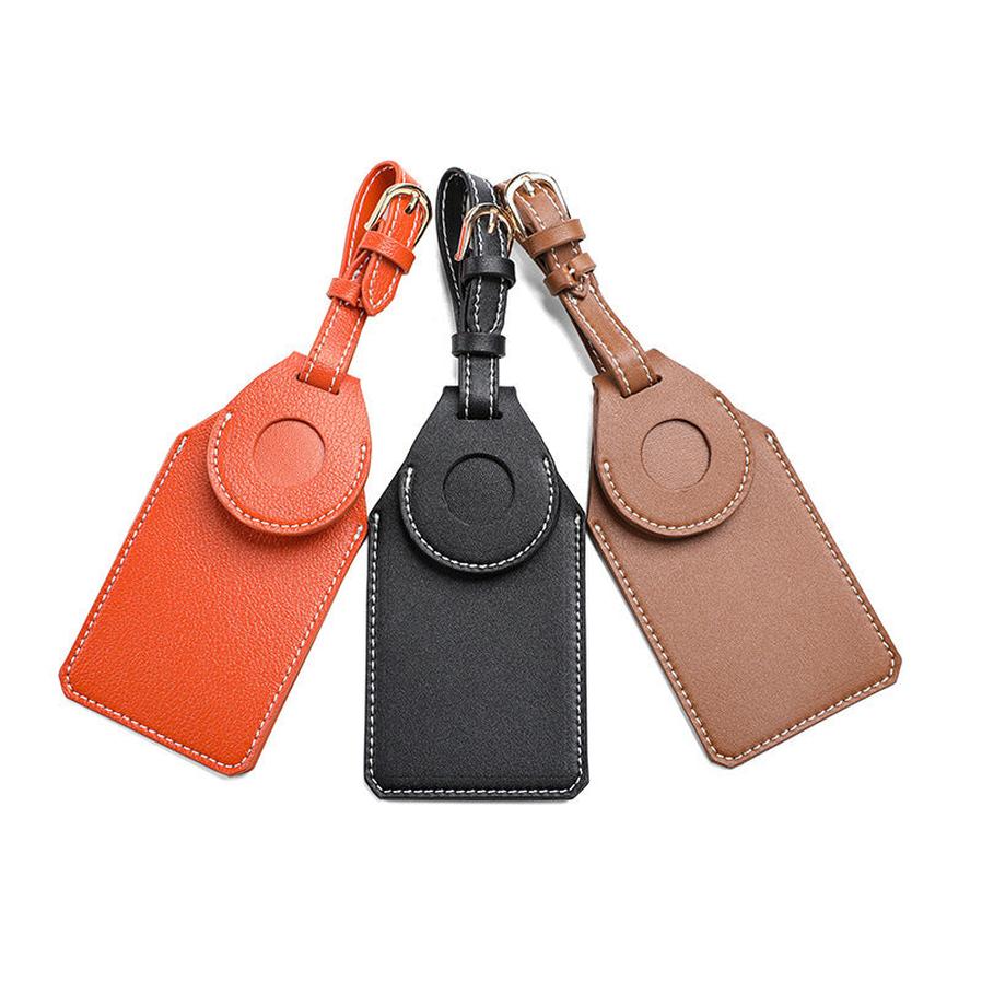 HKM-176019 Stylish PU/PVC Luggage Tag with Protective Cover in Black, Brown, or Orange