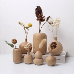 HKM-481043 Japanese Style Solid Wood Vase for Dried Flowers – White Oak Decorative Ornament