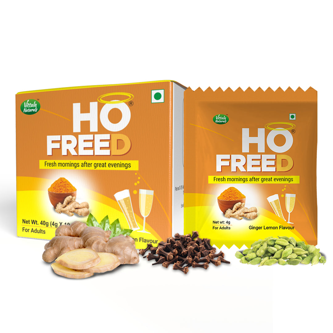 Hofreed Anti Hangover & Detox Drink - Ginger Lemon Flavor | Promotes Relief from Acidity, Headache & Nausea Pack Of 10