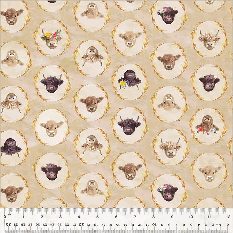 Highland Hooves Pasture Pals Wheat Whistler Studios Windham Fabrics Cotton Fabric WF-54461-3 | US Fabric Shop