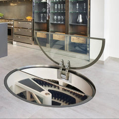 Hinged Round Spiral Cellar Glass Door    Genuwine Cellars Reserve
