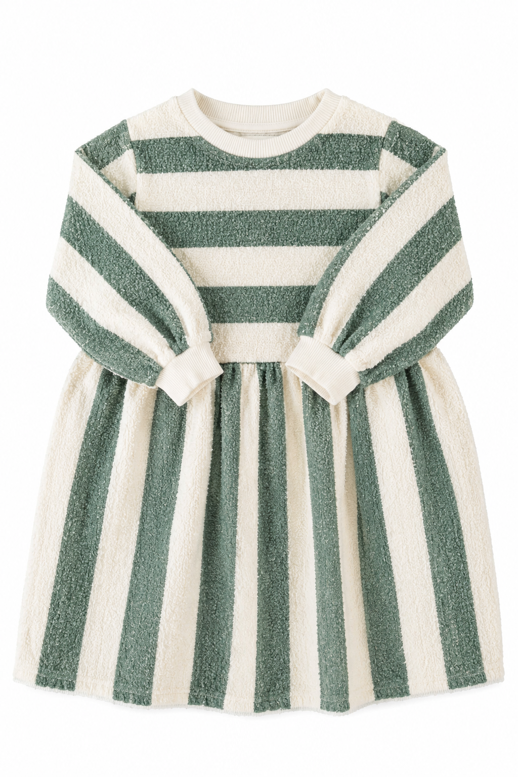 Piupiuchick Short Dress | Ecru & Green W/ Stripes